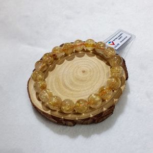 Vòng Tay Phong Thủy Đá Thạch Anh Tóc Vàng Thiên Nhiên Đã Kiểm Định Size Hạt 10ly (VIP) - Hợp Mệnh Kim Thổ - TATV135