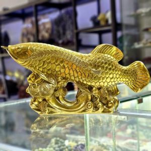 Tượng cá rồng phong thủy bằng đồng dài 38cm - CRPT138