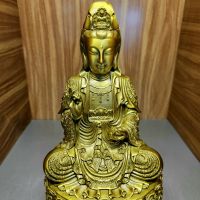 Tượng mẹ quán thế âm bằng đồng vàng cao 25cm - TMQA1030