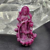 Tượng mẹ Quán Thế Âm đứng đài sen đá Ruby thiên nhiên - TRB1253