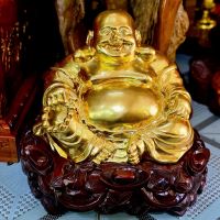 Tượng Ngài Di Lạc đá Thạch Anh Trắng thiên nhiên dát vàng 24k9999 (Vip) - TDL409