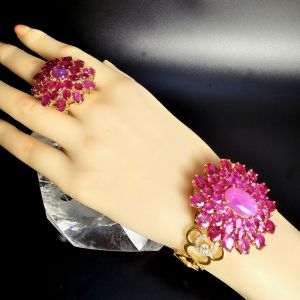 Bộ trang sức vàng đá quý Ruby Lục Yên tự nhiên cao cấp (Lắc và Nhẫn) - NVDQ134