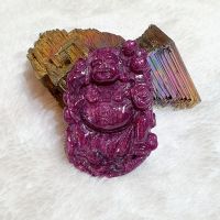 Tượng Di Lạc Đứng Cành Đào Đá Ruby Thiên Nhiên ( Đã Kiểm Định ) - DLDCT003