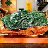 Tượng Rồng Phong Thủy " Phun châu nhả ngọc " Đá Ngọc Đông Linh aventurine Thiên Nhiên Xanh Lá - RCT001