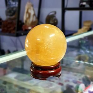 Quả Cầu Phong Thủy Canxit Vàng Thiên Nhiên ĐK:7,2cm - Hợp Mệnh Kim Thổ - QCCX1008