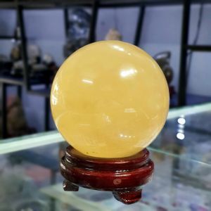 Quả Cầu Phong Thủy Canxit Vàng Thiên Nhiên ĐK:9,3cm - Hợp Mệnh Kim Thổ - QCCX1012