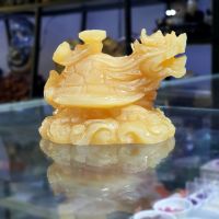 Tượng Quy Hóa Rồng ( Long Quy ) Phong Thủy Đá Ngọc Hoàng Long Vàng Thiên Nhiên - QHR1207