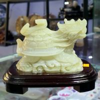 Tượng Quy Hóa Rồng ( Long Quy ) Phong Thủy Đá Ngọc Pakistan Màu Xanh Ngọc Thiên Nhiên - QHR1238