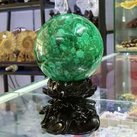 Quả cầu phong thủy đá lông công thiên nhiên ( Khổng tước ) Malachit  bao kiểm định - DLC1102