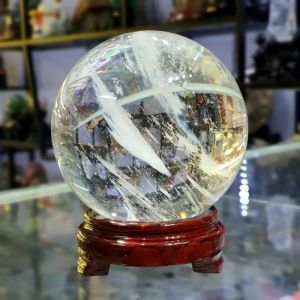 Quả cầu phong thủy đá obisian trắng thiên nhiên đường kính 10cm - Hợp mệnh kim, thủy - QCT1114