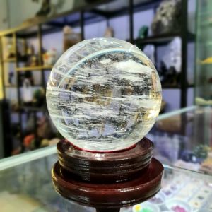 Quả cầu phong thủy đá obisian trắng thiên nhiên đường kính 12cm - Hợp mệnh kim, thủy - QCT1120