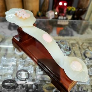 Gậy như ý phong thủy đá xanh ngọc pakistan thiên nhiên bao kiểm định - GNY445