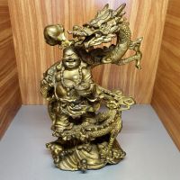Tượng ngài di lạc đứng rồng đồ đồng phong thủy chiêu tài lộc - ĐĐPT218
