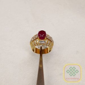 Nhẫn vàng nam đính đá Ruby huyết bồ câu thiên nhiên cao cấp - NVĐQ1014